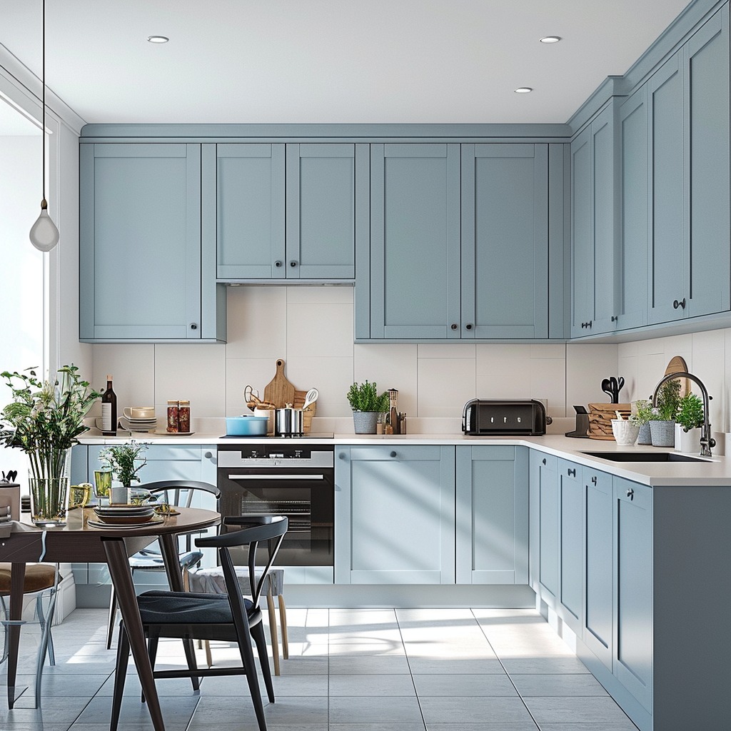 A kitchen showcasing freshly painted cabinets in a modern color, demonstrating the transformative power of a simple paint job.