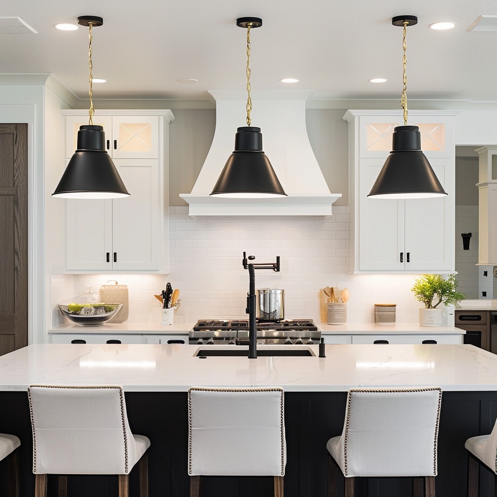 An image of a kitchen enhanced with stylish pendant lights over the island or dining area, illustrating how lighting can change the ambiance of the space.