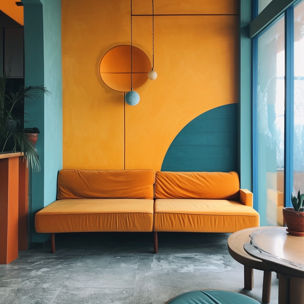 An interior space that utilizes color psychology, featuring walls or decor in warm or cool tones that evoke specific moods, demonstrating the impact of color on emotional well-being.