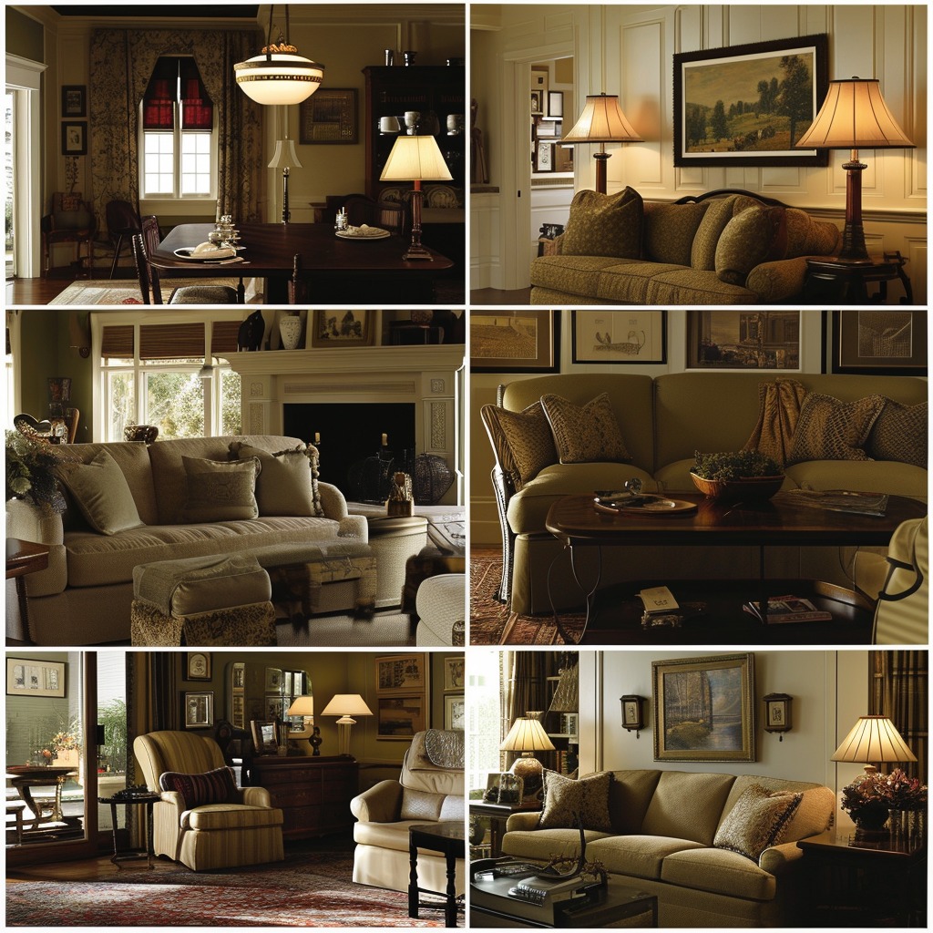 A collage or a series of images depicting different rooms in a house, each with unique personal touches but unified by recurring elements like color schemes, motifs, or decor styles, illustrating how personalization can coexist with thematic continuity.
