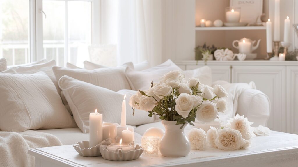 An image showcasing a beautifully decorated space for Valentine's Day, embodying the essence of soft, neutral decor.