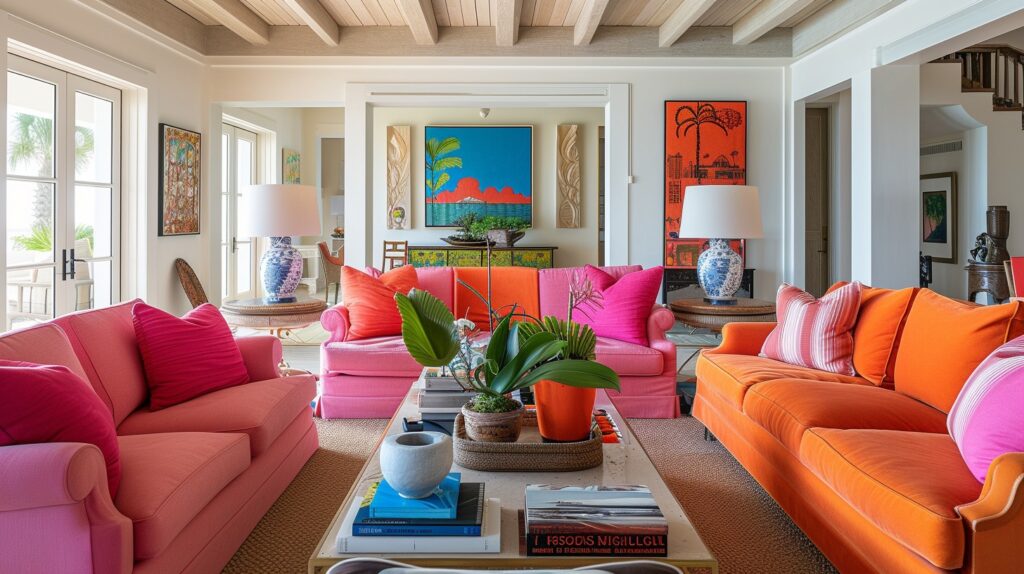 An image showcasing an interior space that beautifully illustrates the effective use of bright colors in home decor.