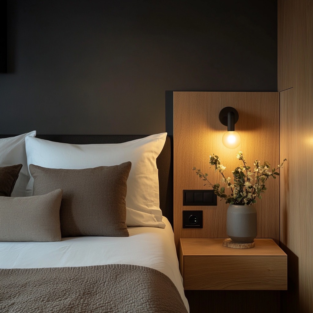 Wall-mounted sconces on either side of a bed, freeing up nightstand space, and adding a modern, clean look to the room.

