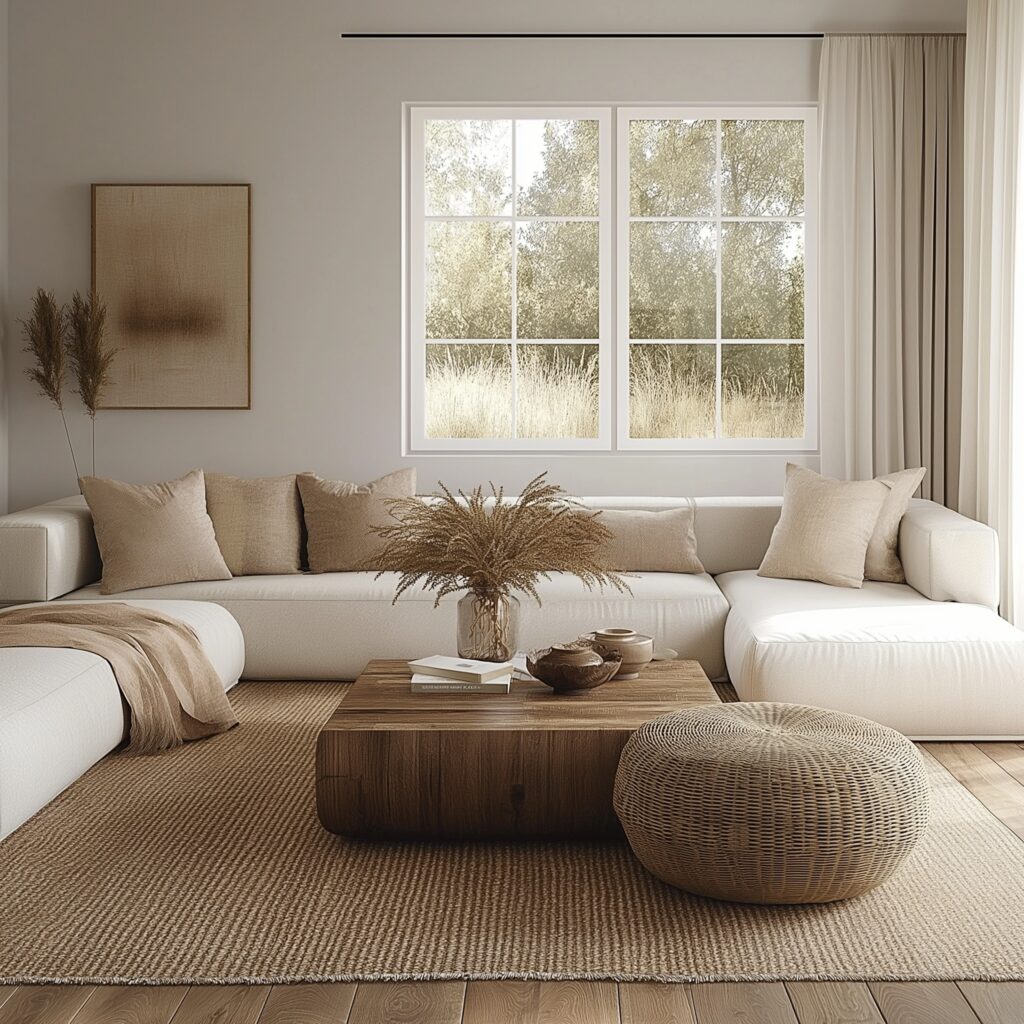 Neutral living room with a beige sofa